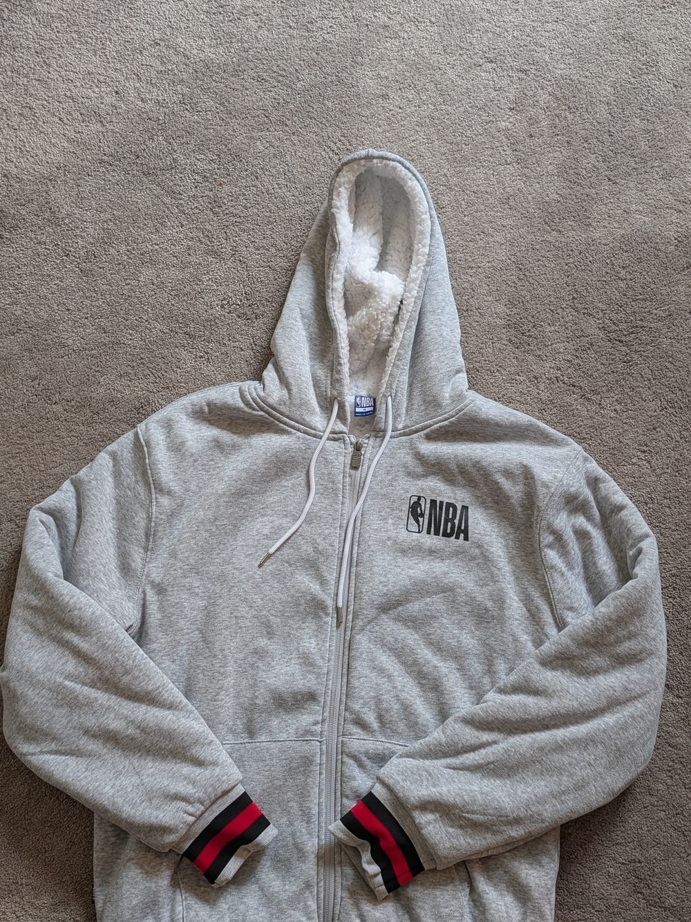 NBA Gray Sherpa-Lined Hooded Zip-Up with White Drawstrings